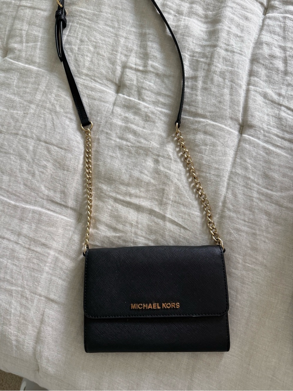 Michael Kors Black Saffiano Crossbody with Gold Chain
